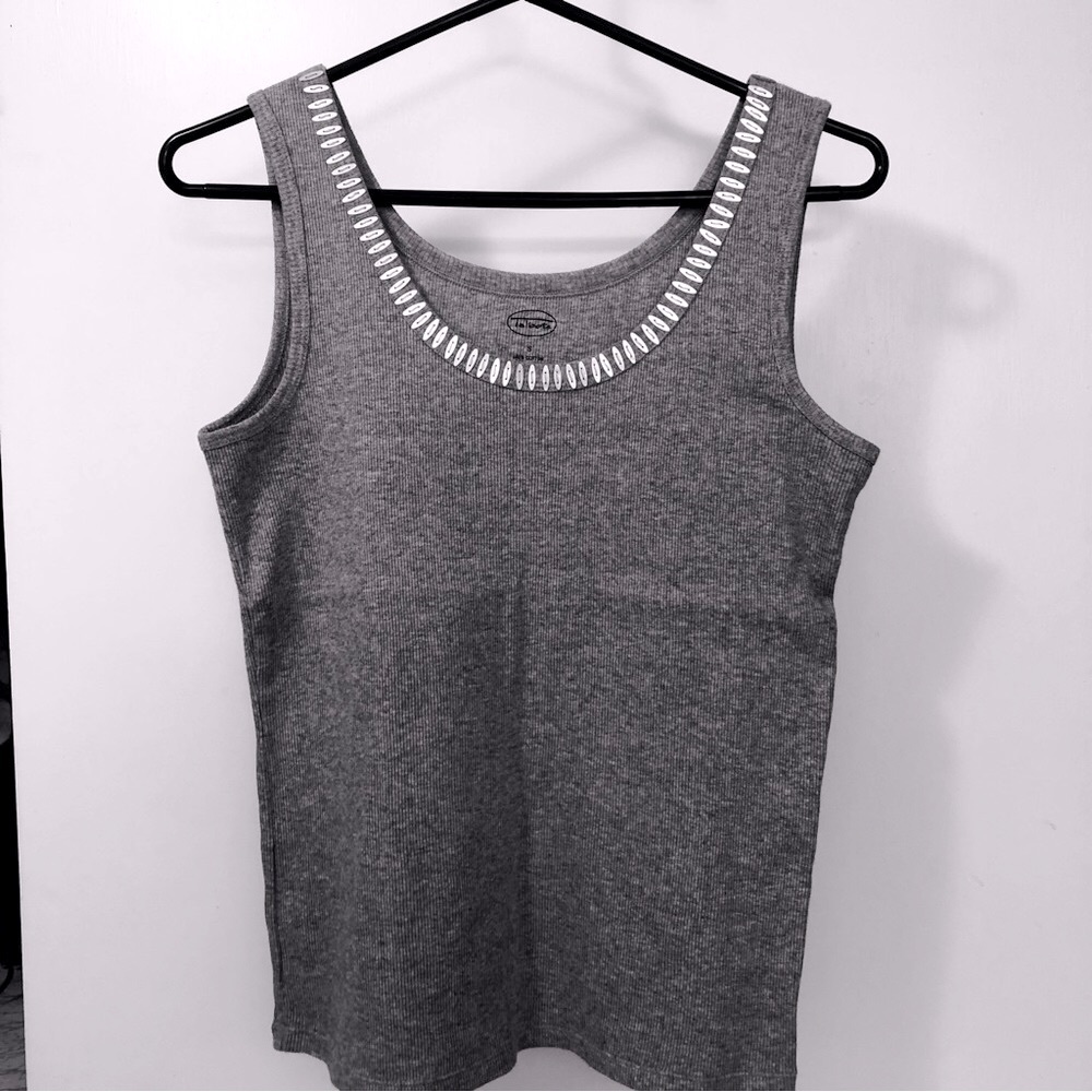 Talbots Sz Small Tank Top Heather Gray Scoop Neck with Silver Sequins NWOT